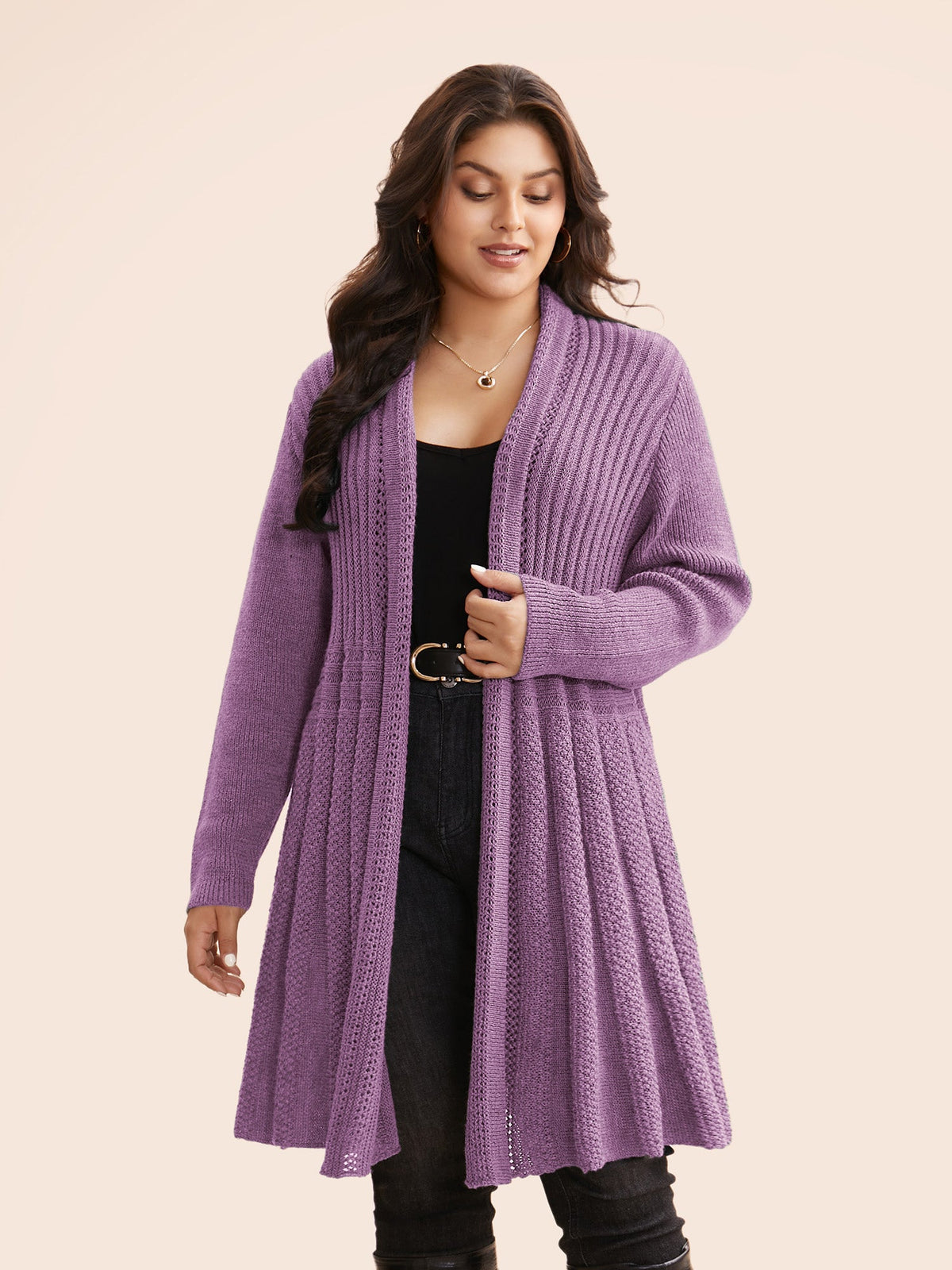 Plain Textured Kimono Collar Cardigan