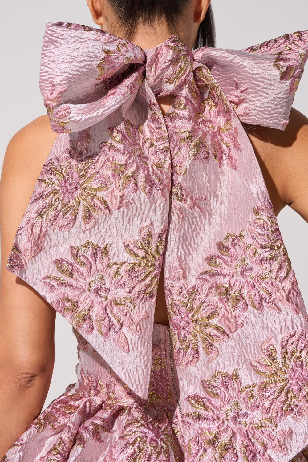 THE TOPIC AND TOP PICK BROCADE MINI DRESS IN PINK
