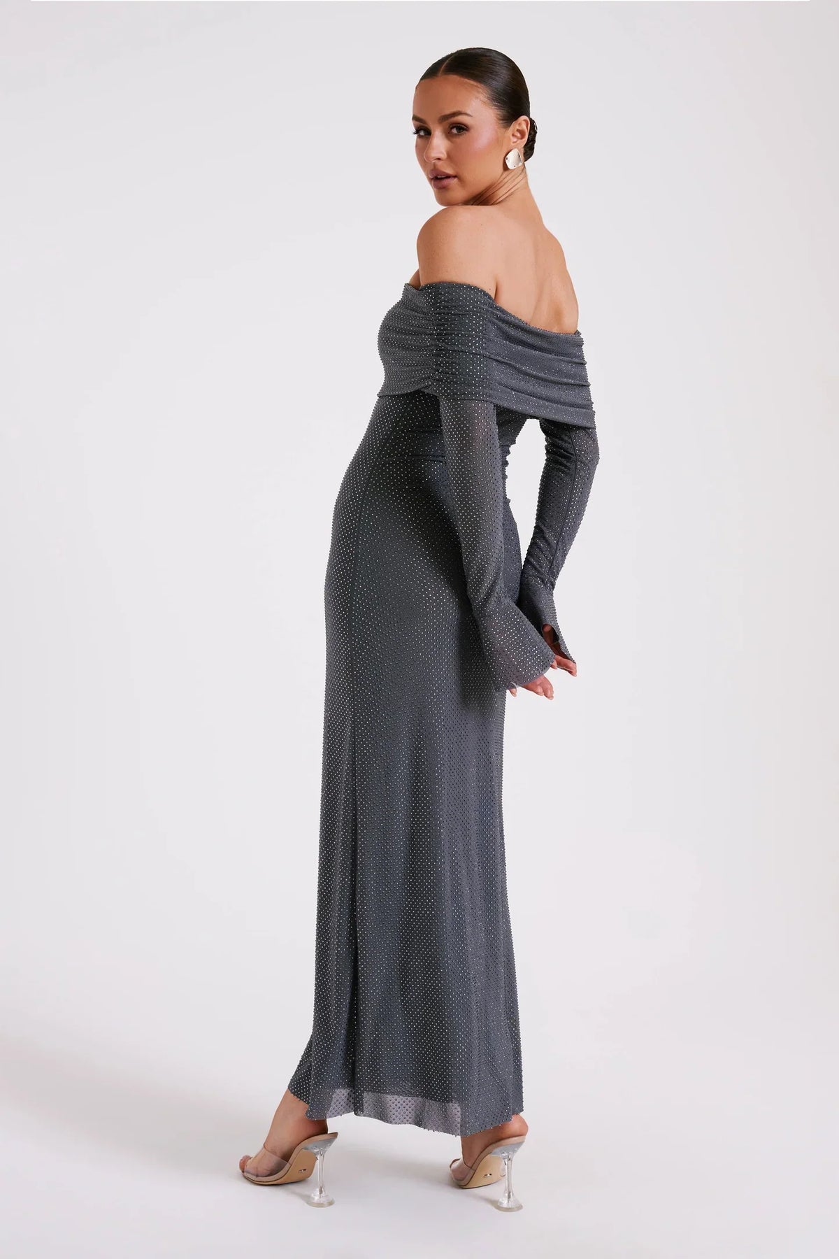 Off Shoulder Diamante Maxi Dress