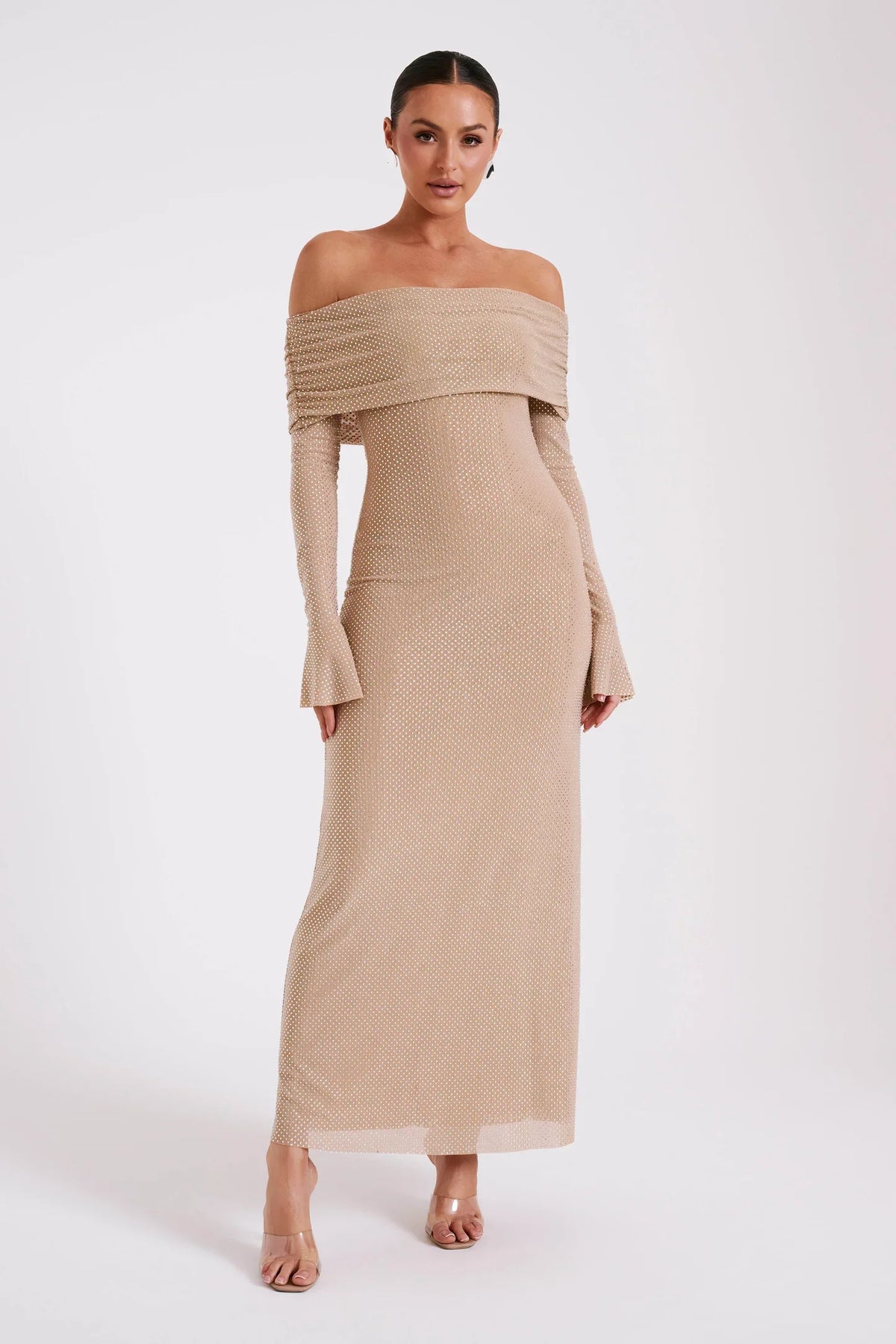 Off Shoulder Diamante Maxi Dress