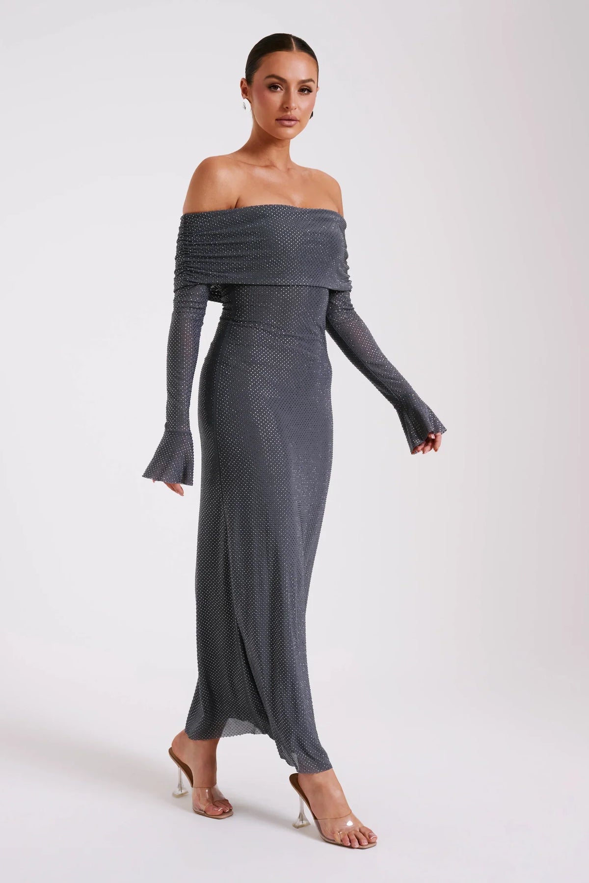 Off Shoulder Diamante Maxi Dress