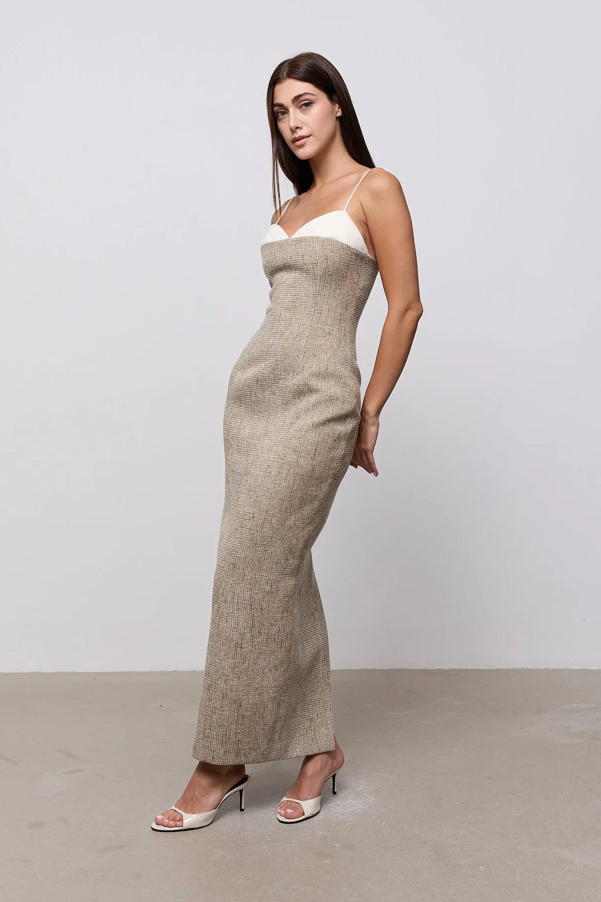 Tweed Contrast Detail Midi Dress