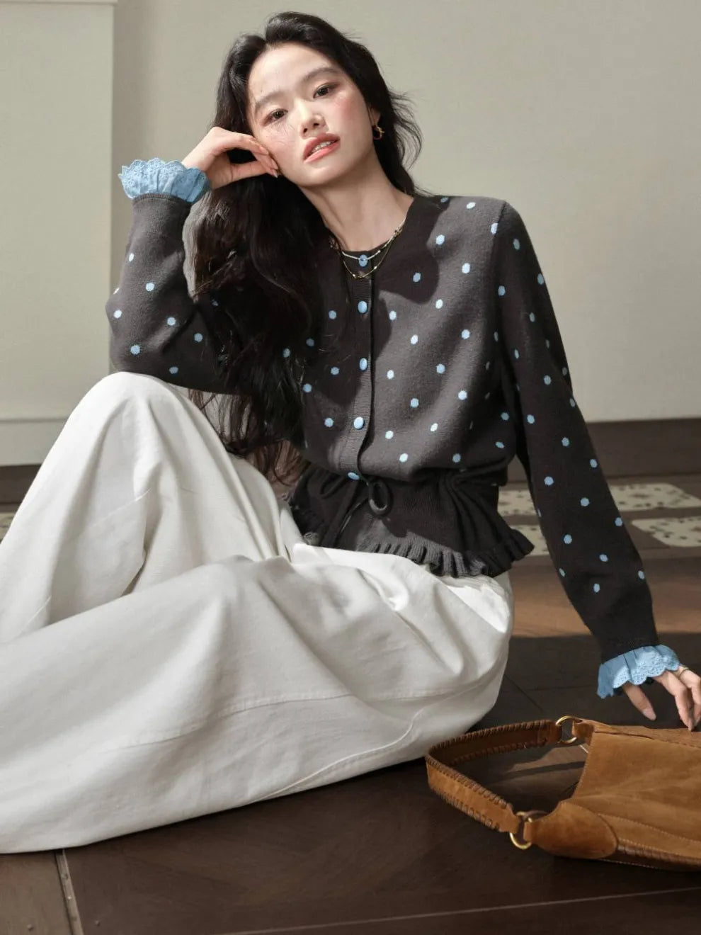 Polka Dot Tie Waist Cardigan