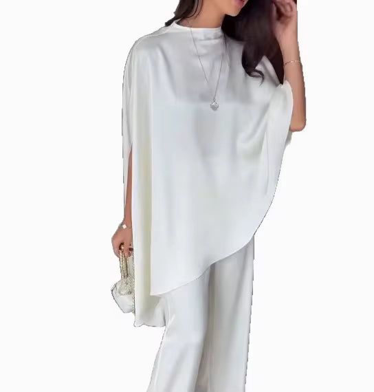 Cape Sleeve Wide-Leg Pants Set