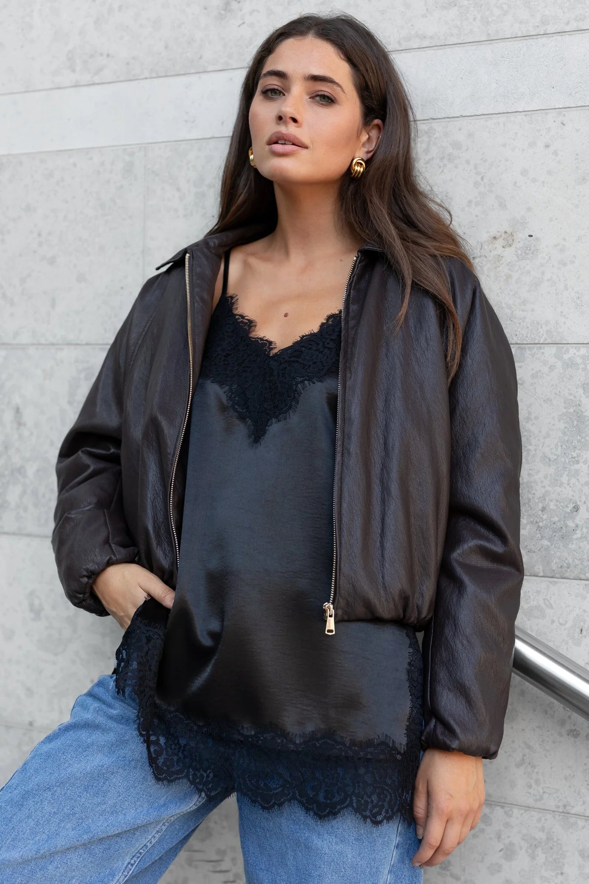 PU Leather Zip Bomber Jacket
