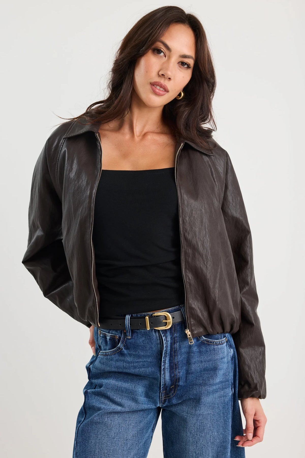 PU Leather Zip Bomber Jacket
