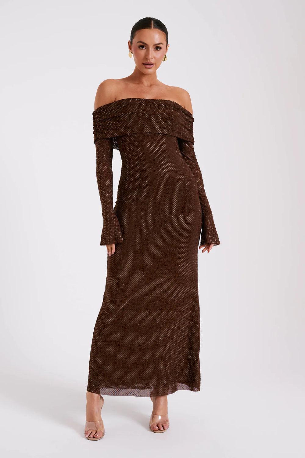 Off Shoulder Diamante Maxi Dress