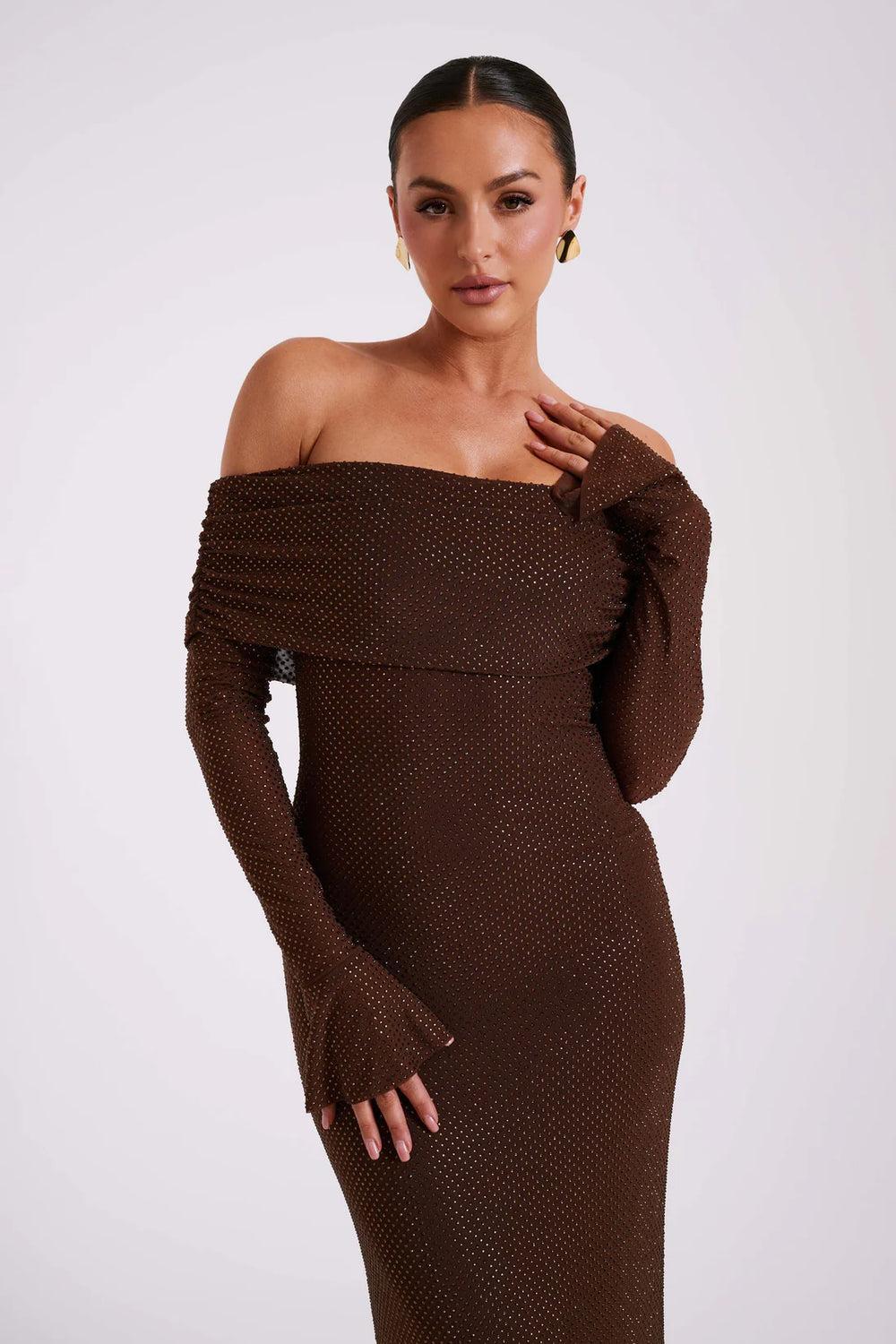 Off Shoulder Diamante Maxi Dress