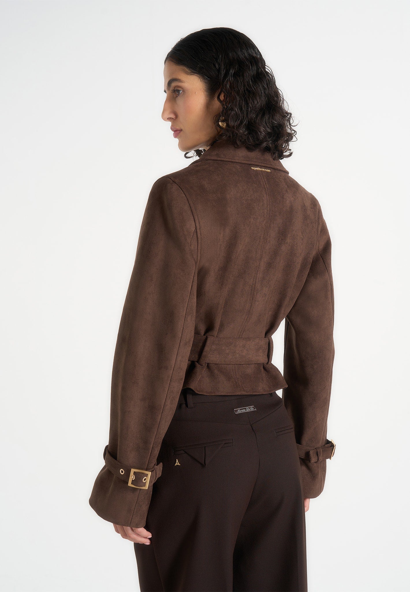 Poppy - Cropped Suede Belted Biker Jacket - Brown