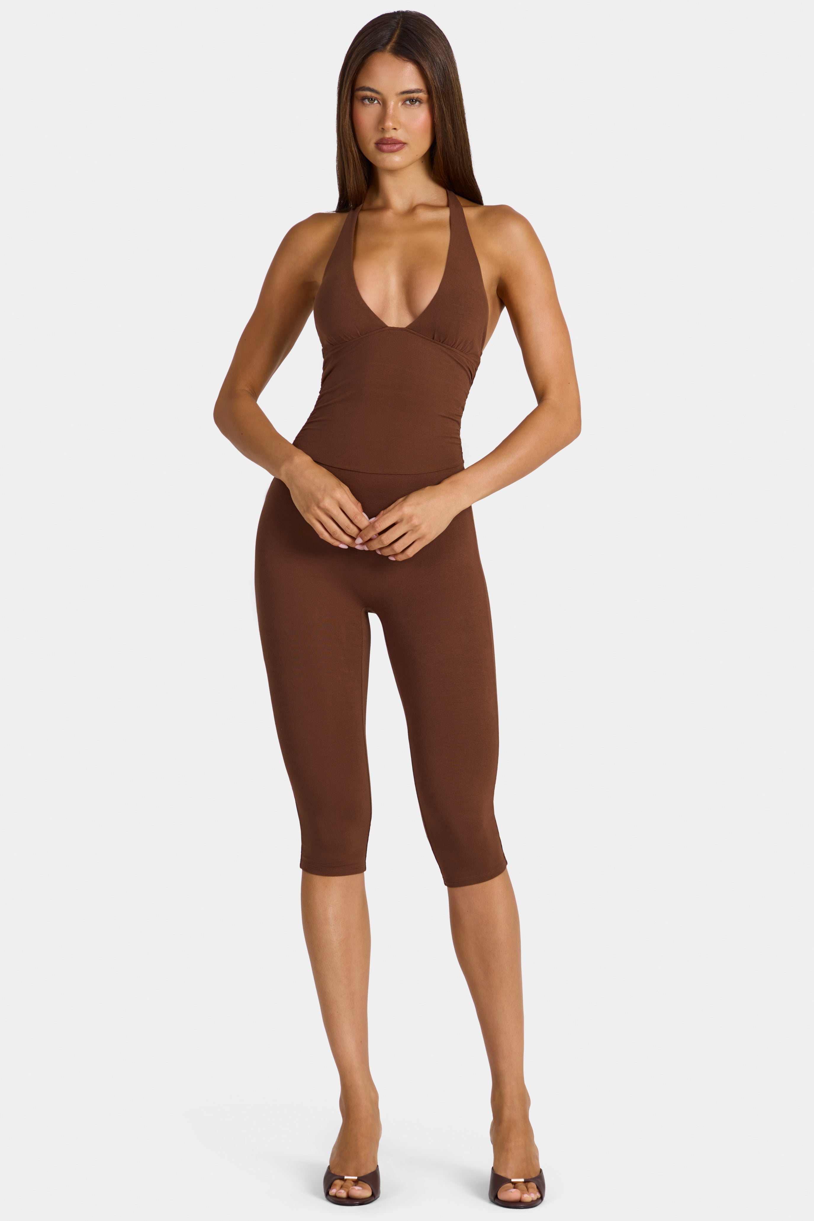 Modal Capri Jumpsuit in Cocoa Brown