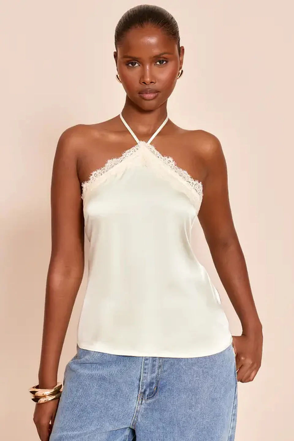 Cream Satin Lace Cami Top