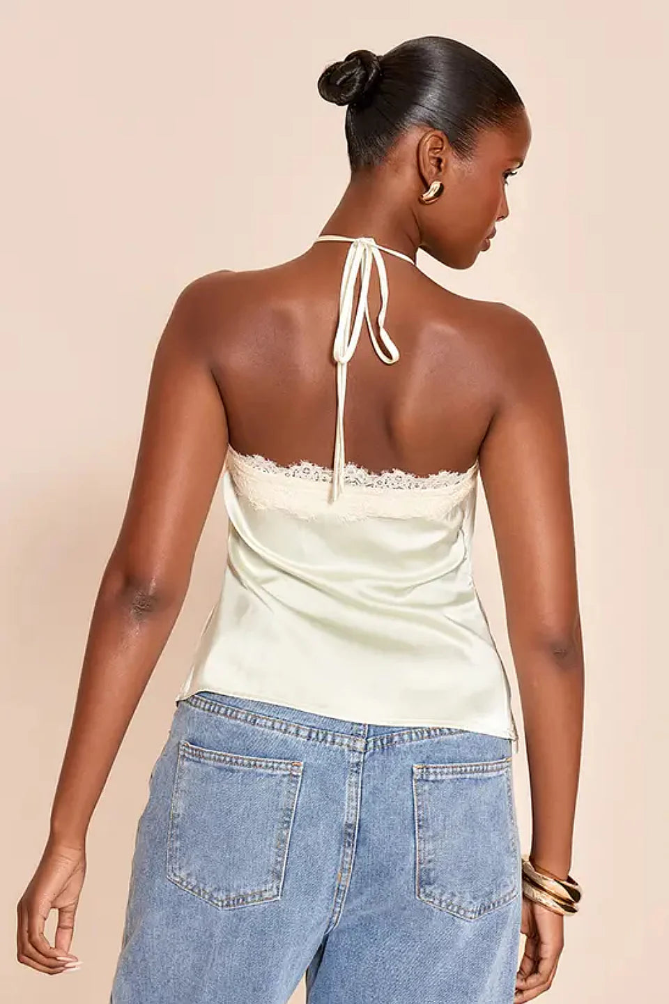 Cream Satin Lace Cami Top