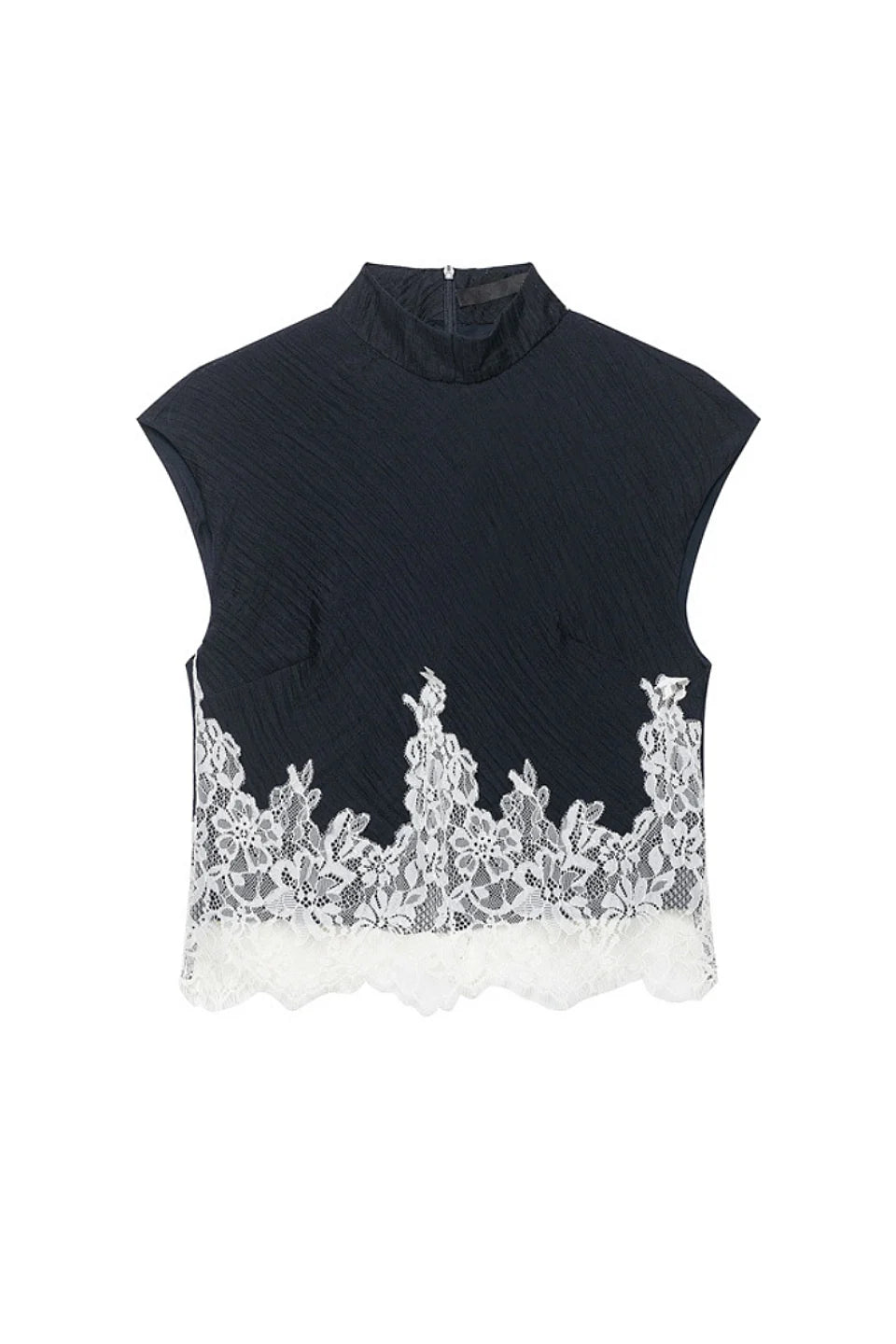 Navy Lace Trim Blouse