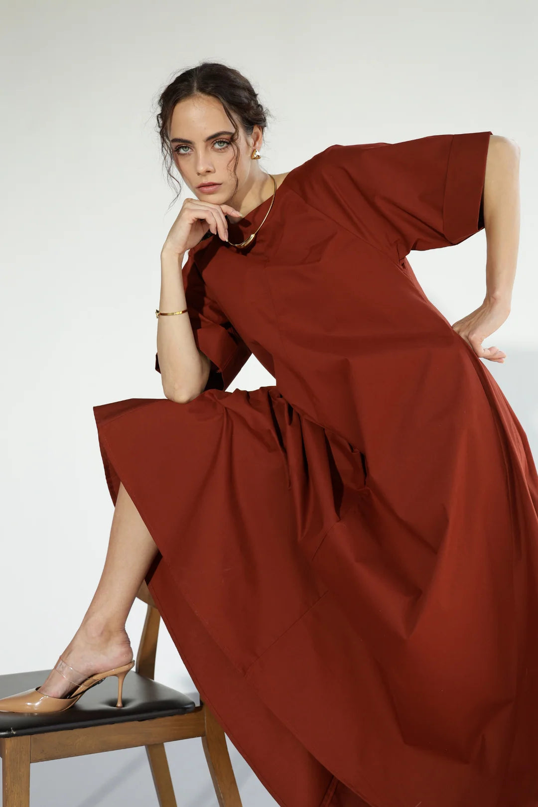 Amaxirose Flare Dress - Rust