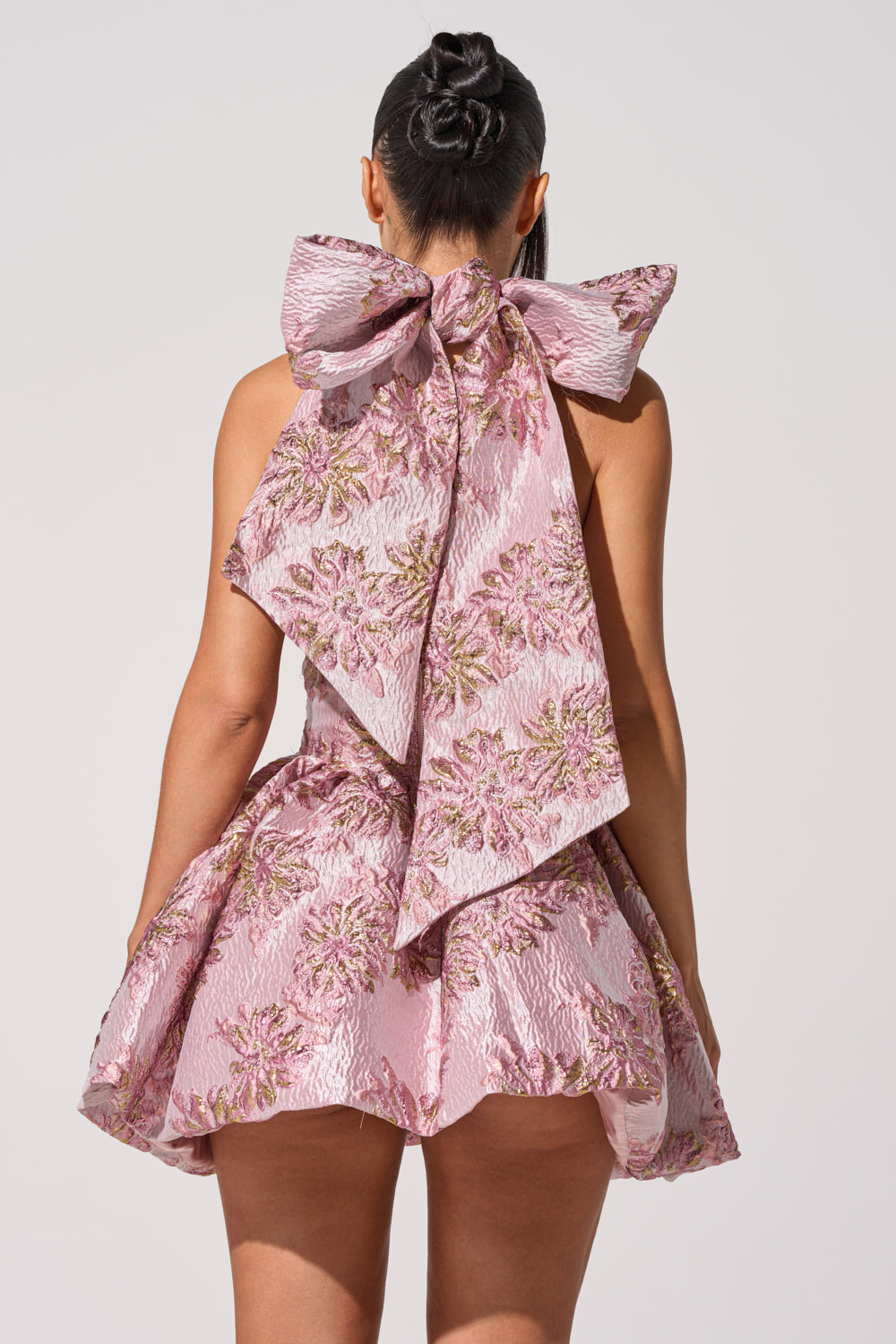 THE TOPIC AND TOP PICK BROCADE MINI DRESS IN PINK