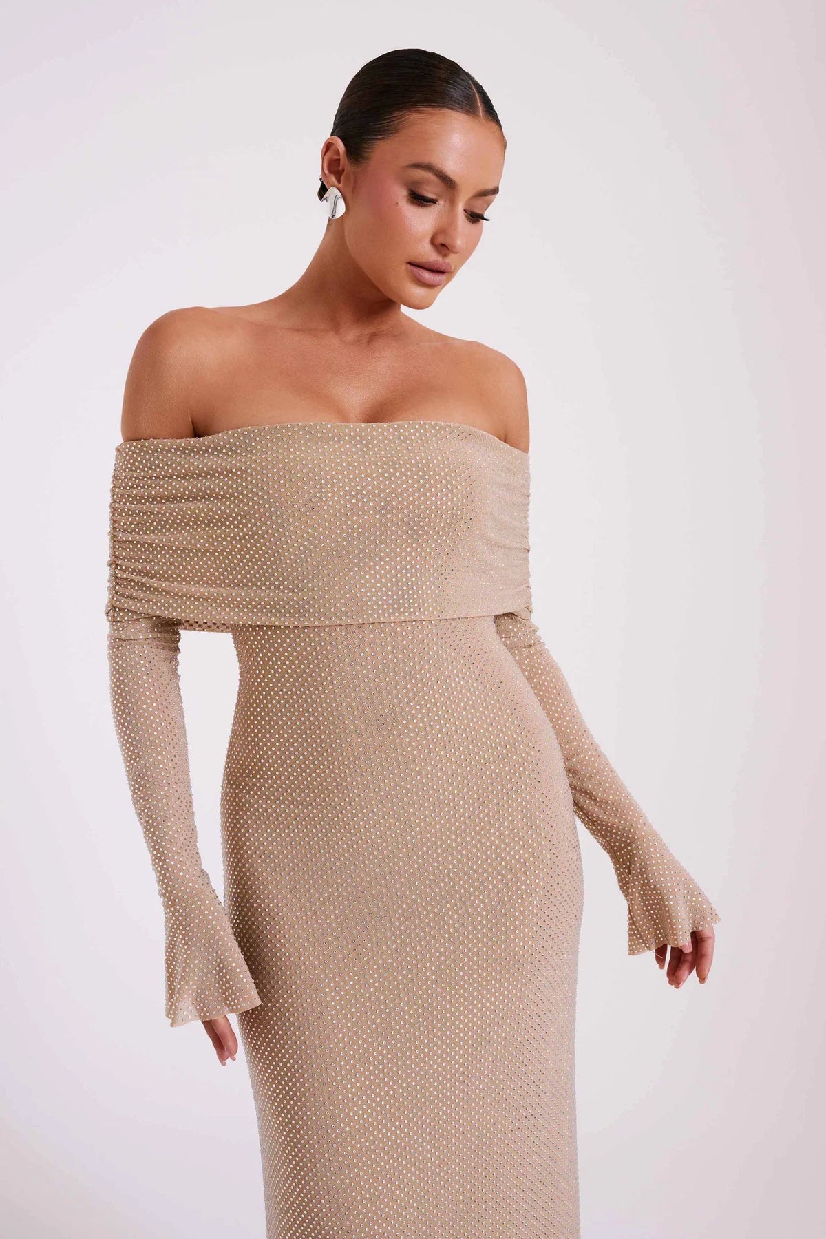 Off Shoulder Diamante Maxi Dress
