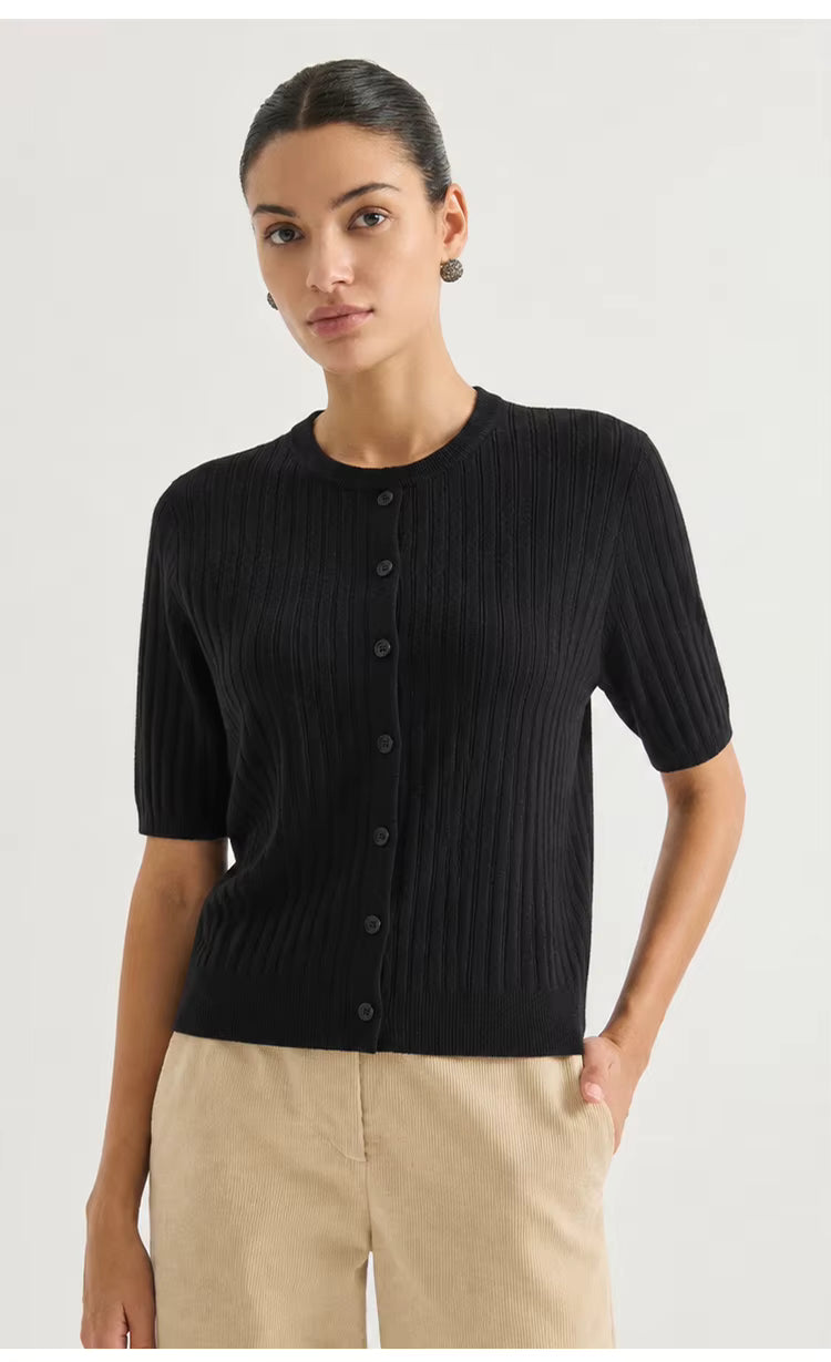 Coco Henley Pointelle Knit Sweater
