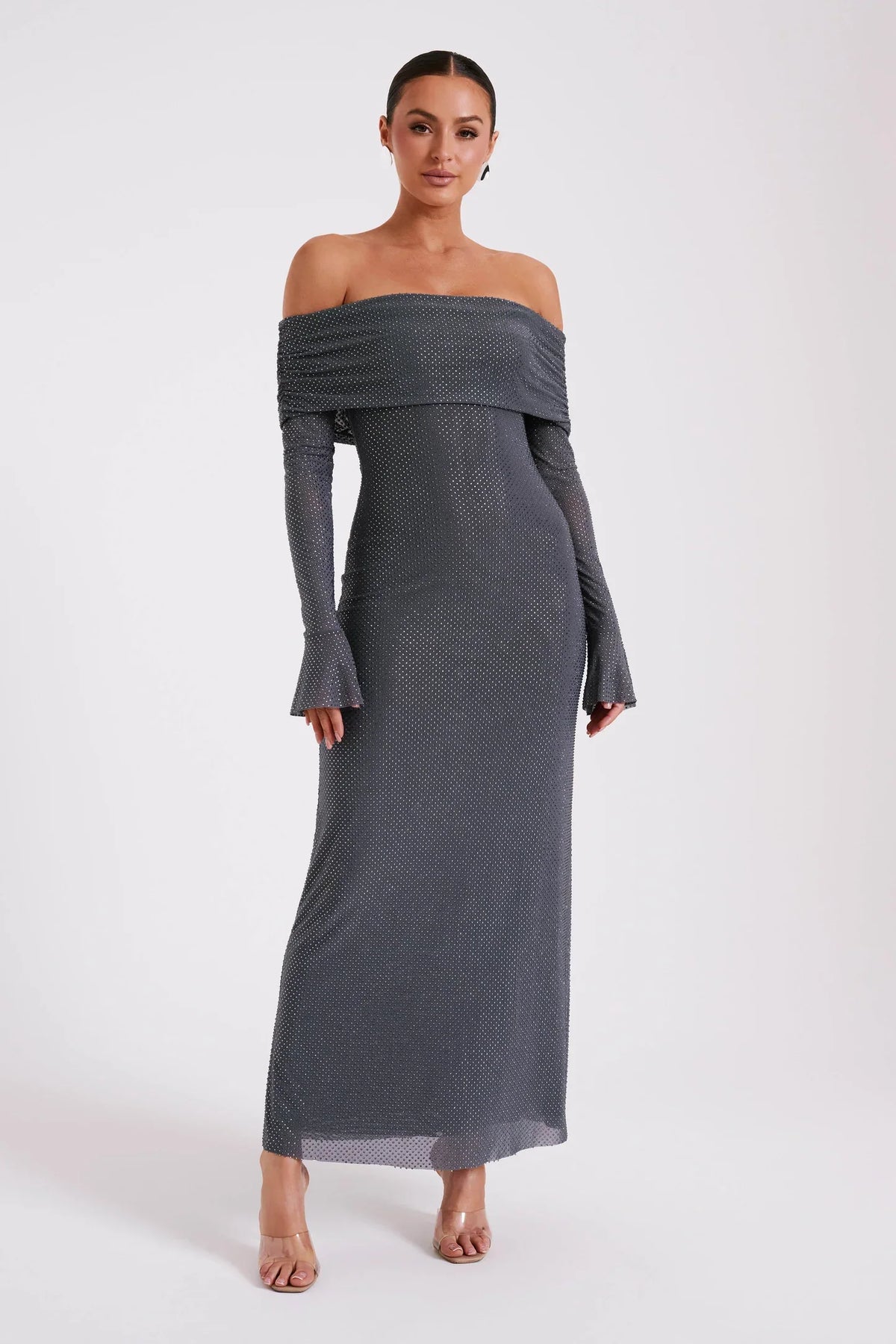 Off Shoulder Diamante Maxi Dress