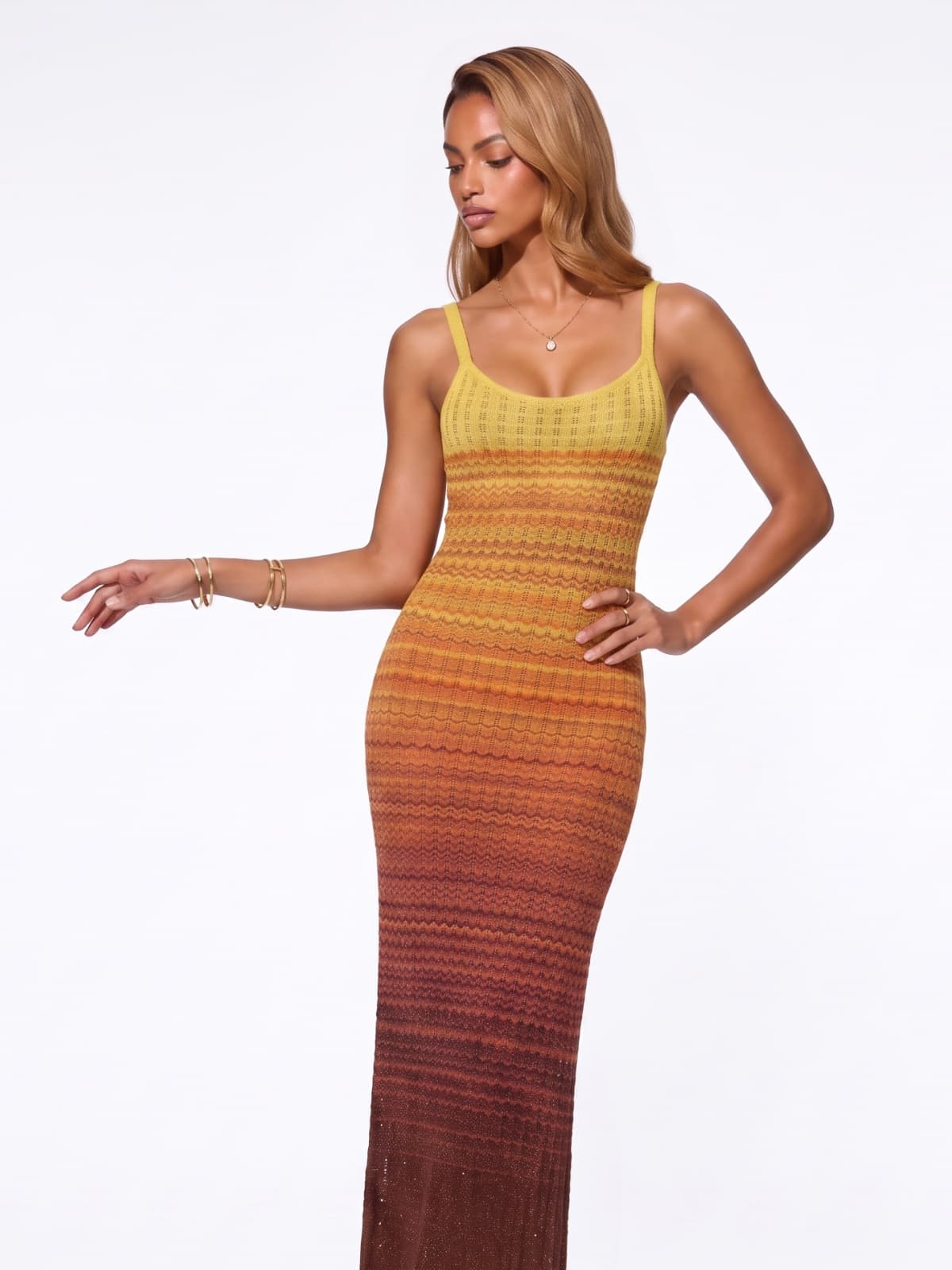 Calyther Sleeveless Ombre Knitted Maxi Dress