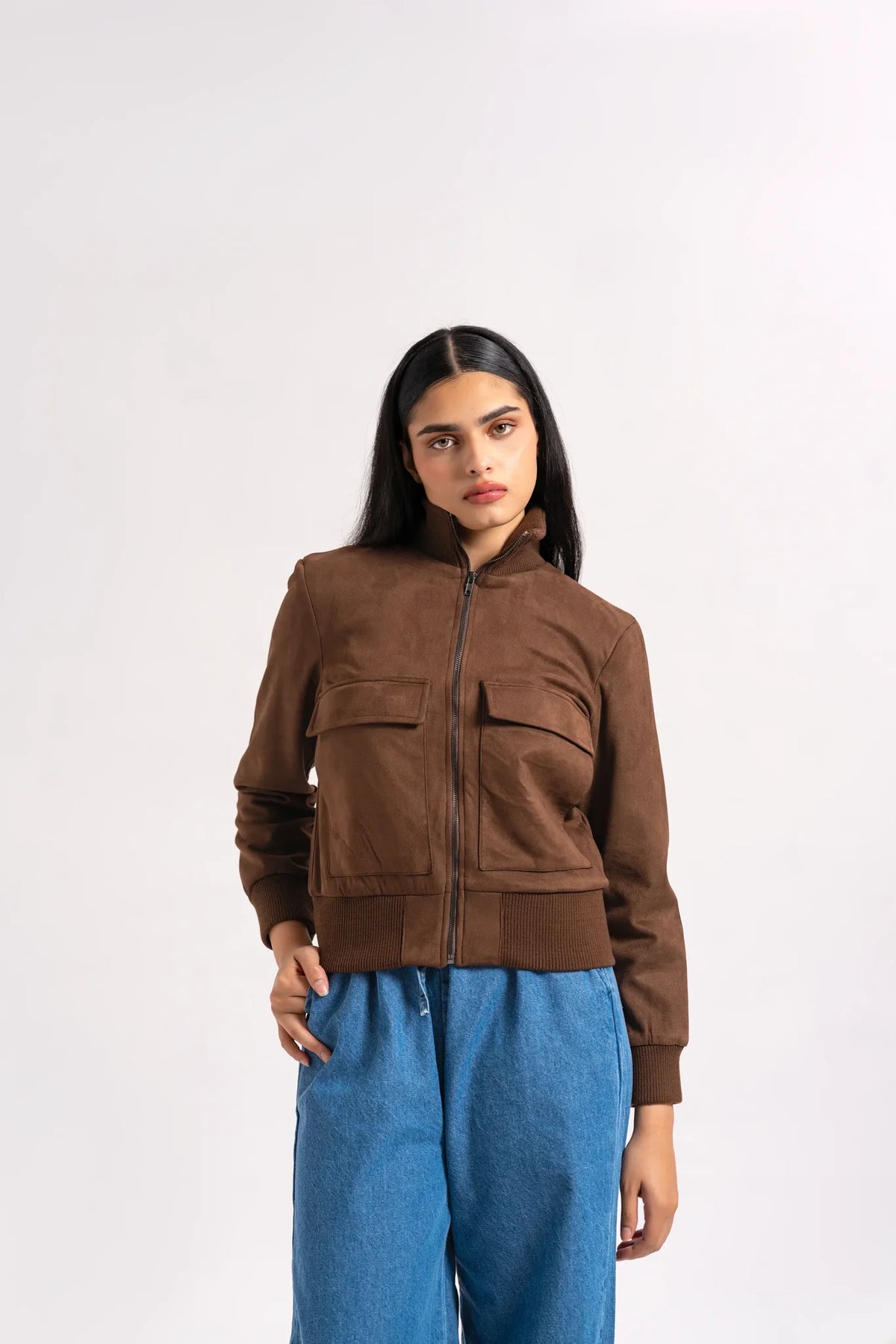 Suede Ribbed Bomber