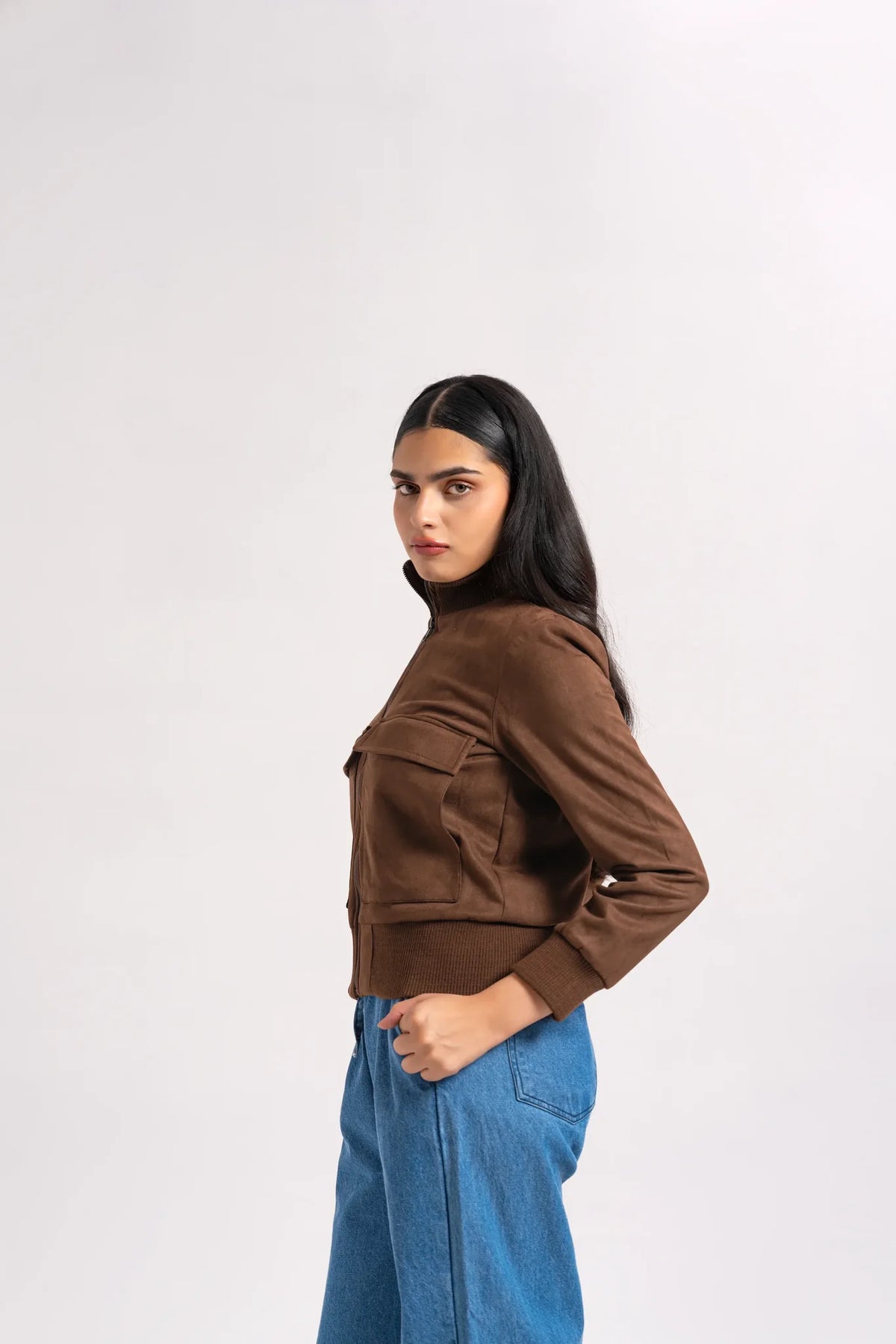 Suede Ribbed Bomber