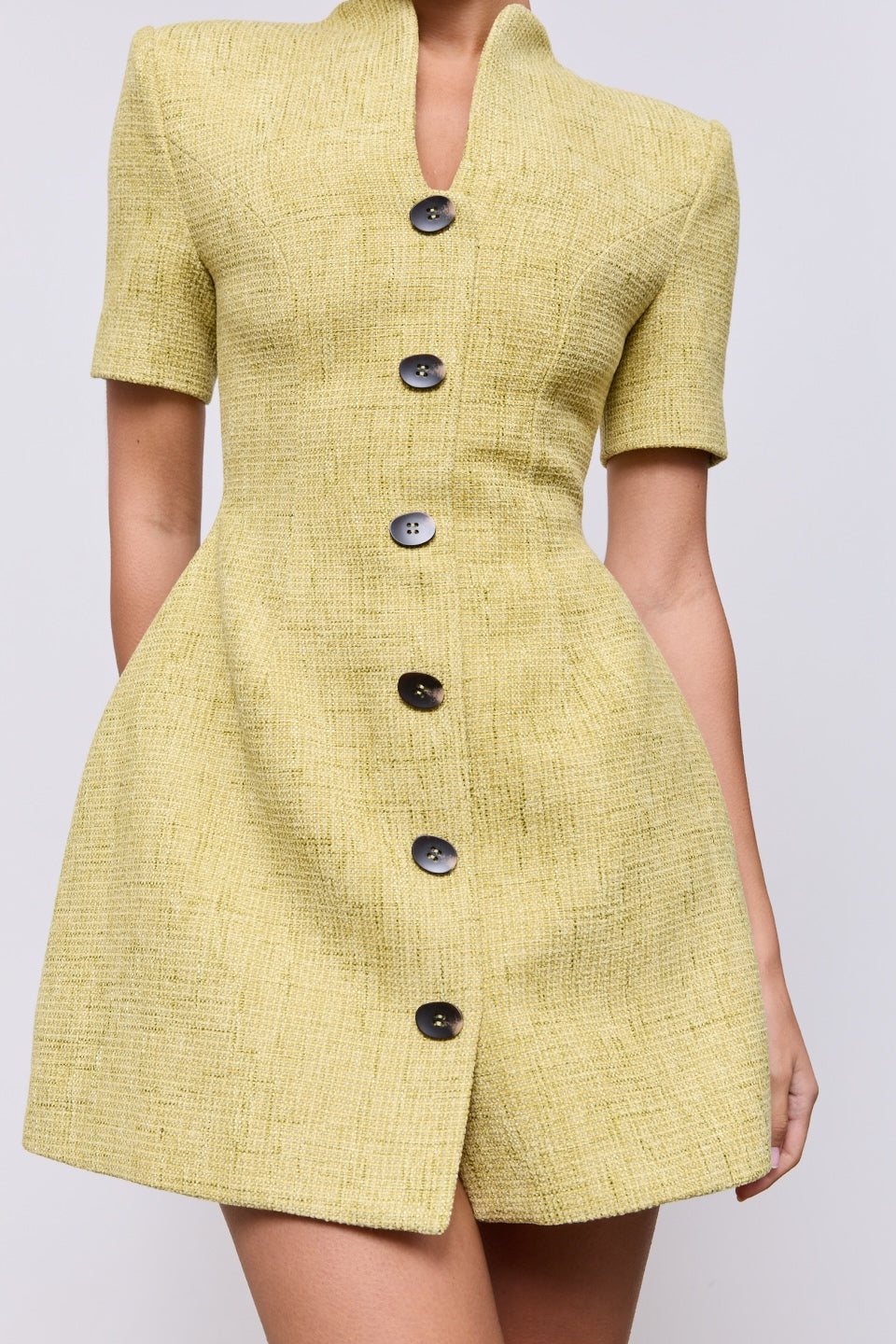 Cotton Mix Bouclé Button Dress