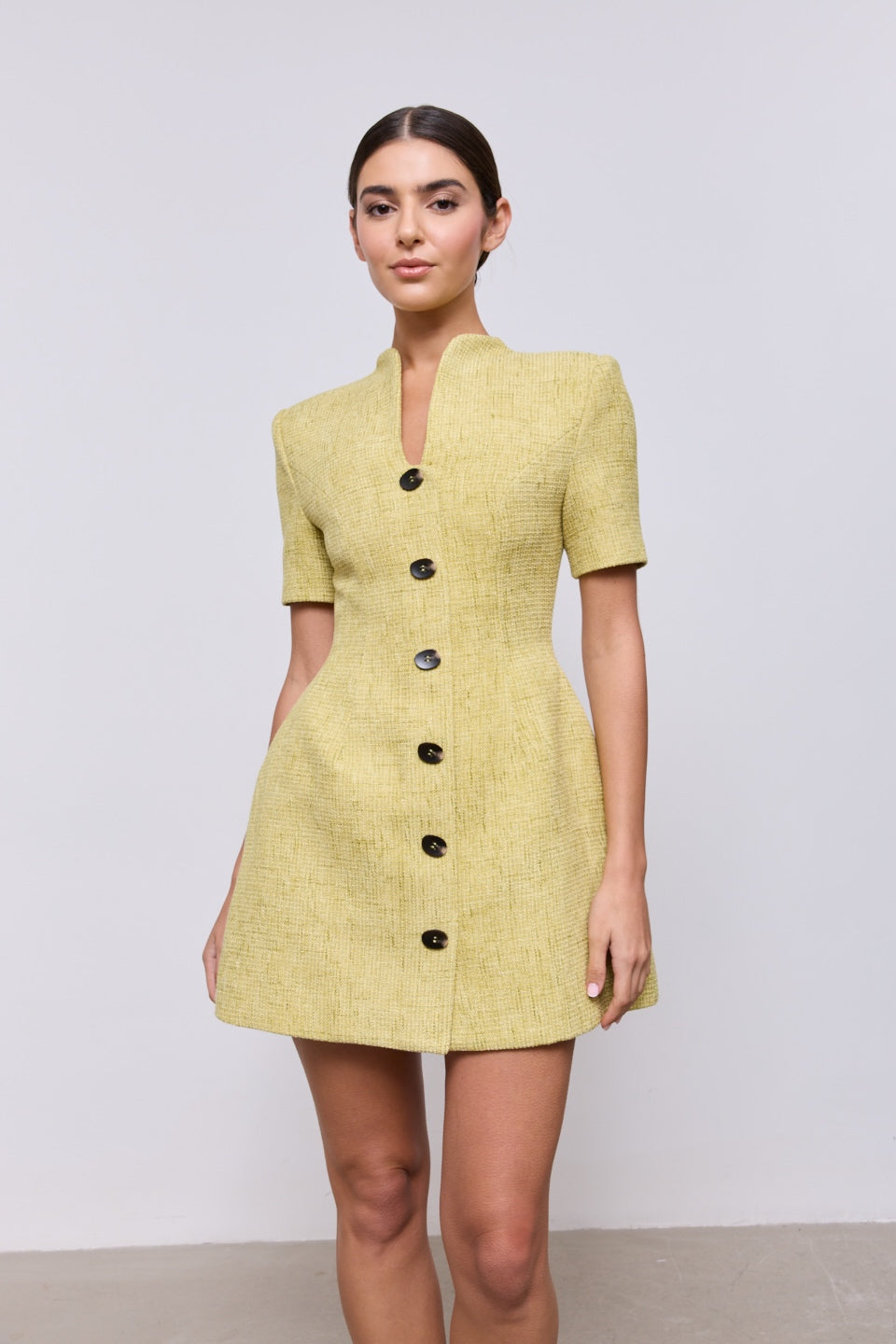 Cotton Mix Bouclé Button Dress