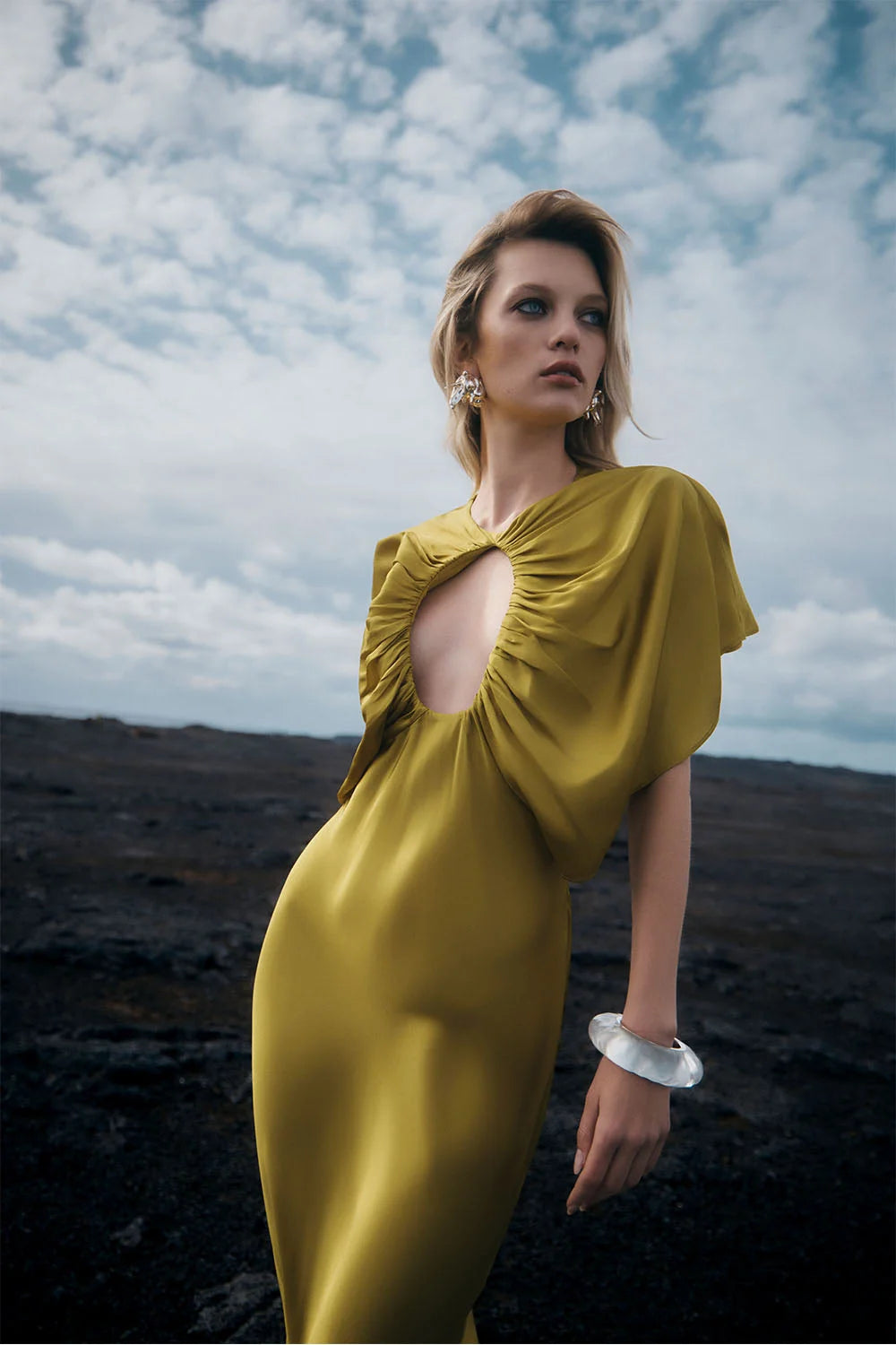 Cut Out Satin Midi Dress