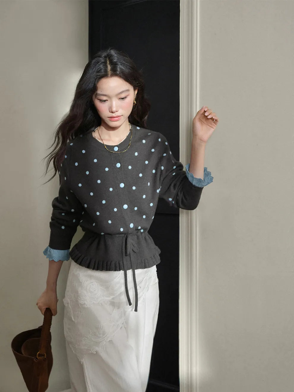 Polka Dot Tie Waist Cardigan