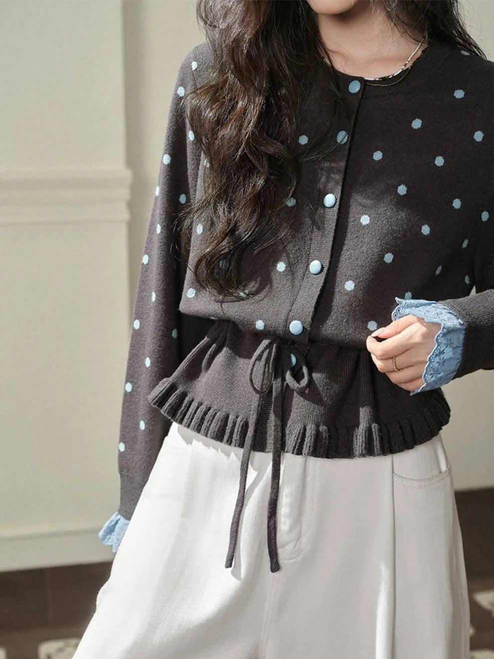 Polka Dot Tie Waist Cardigan