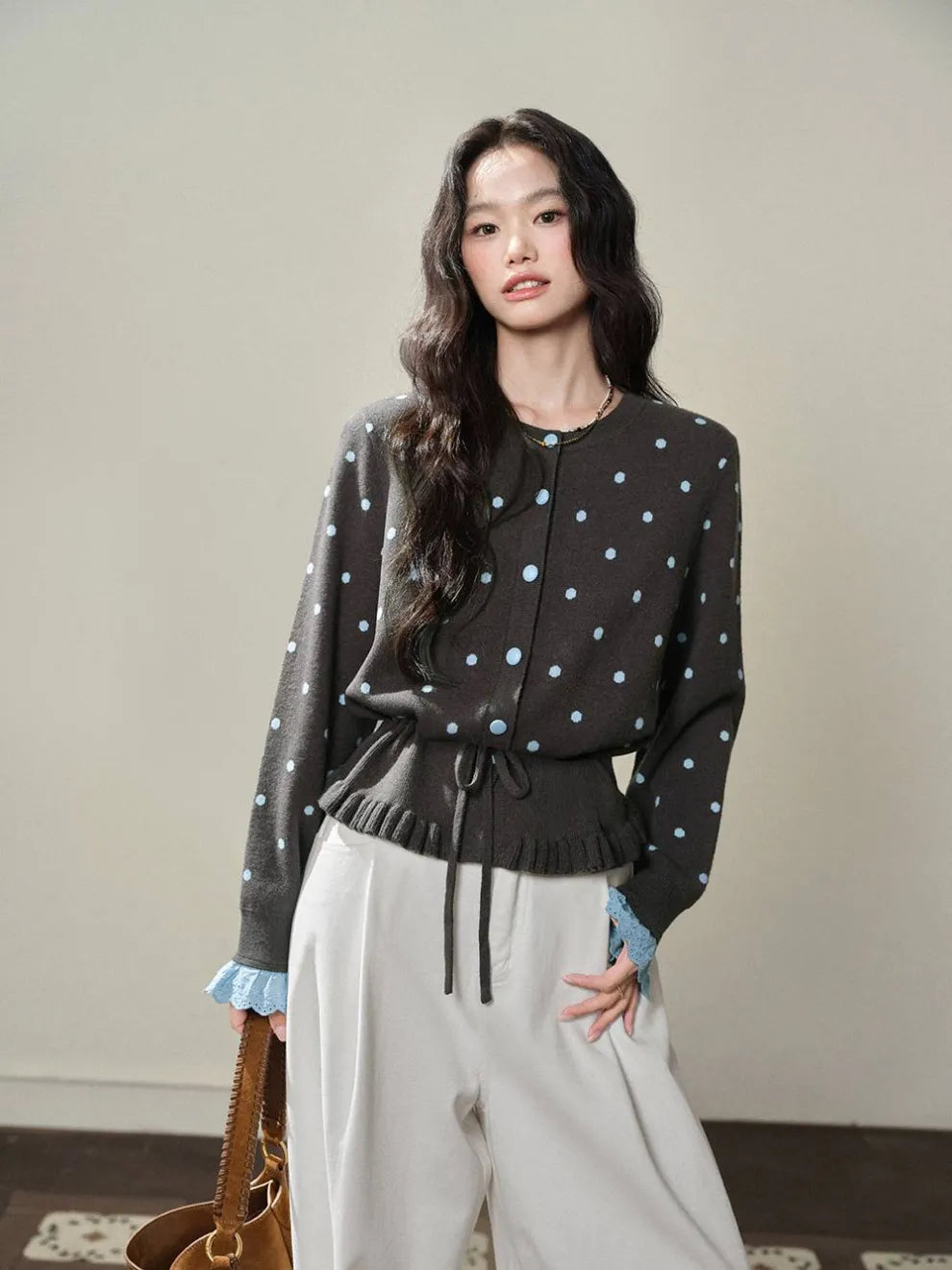 Polka Dot Tie Waist Cardigan