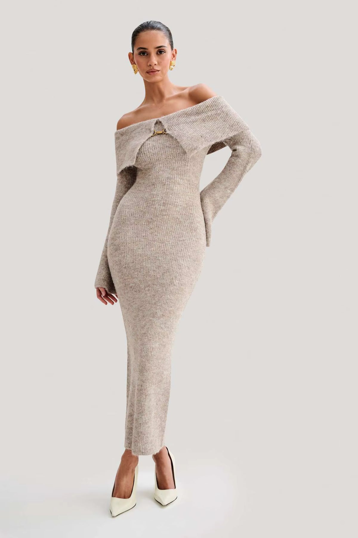 Baxter Off Shoulder Fluffy Knit Dress