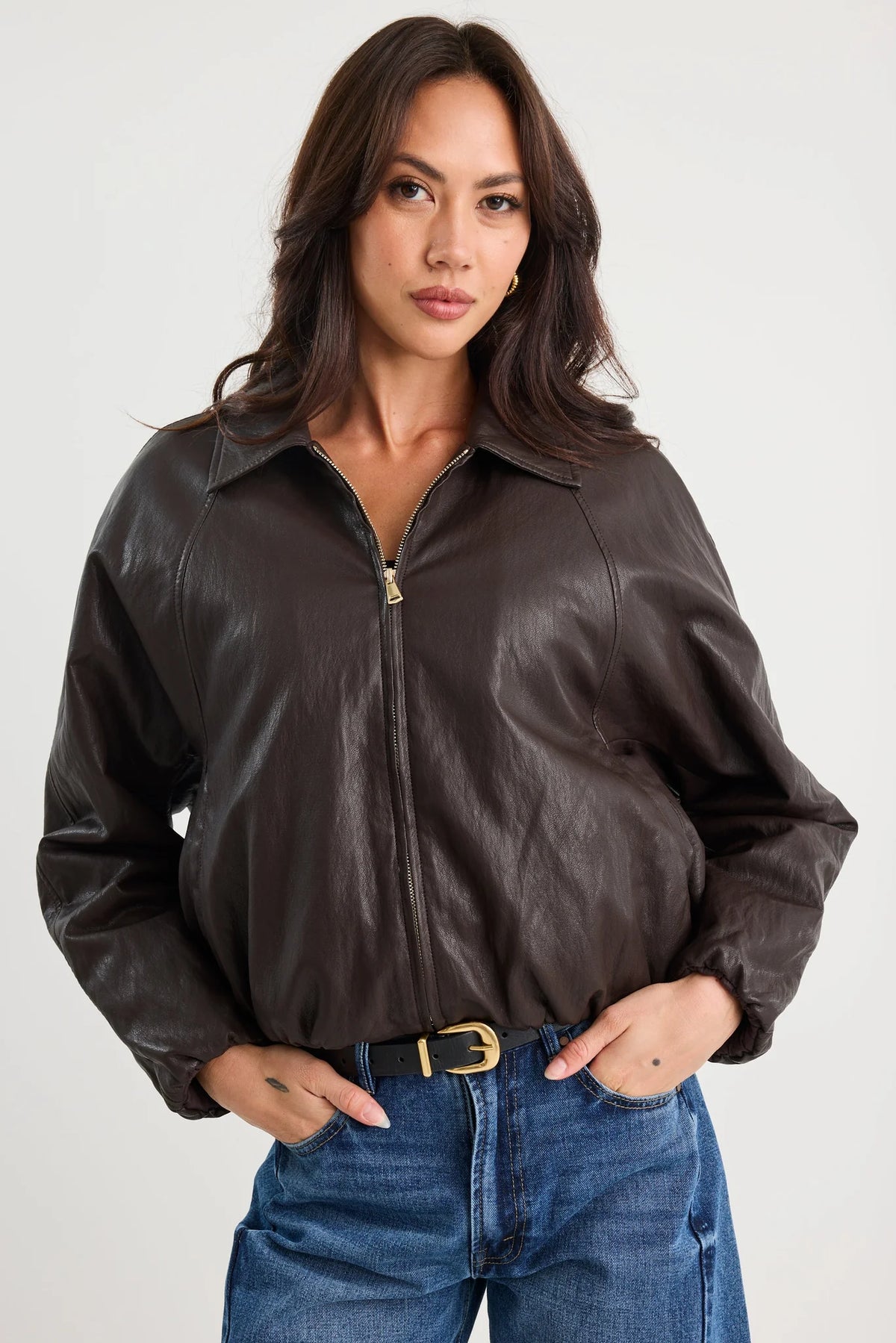 PU Leather Zip Bomber Jacket