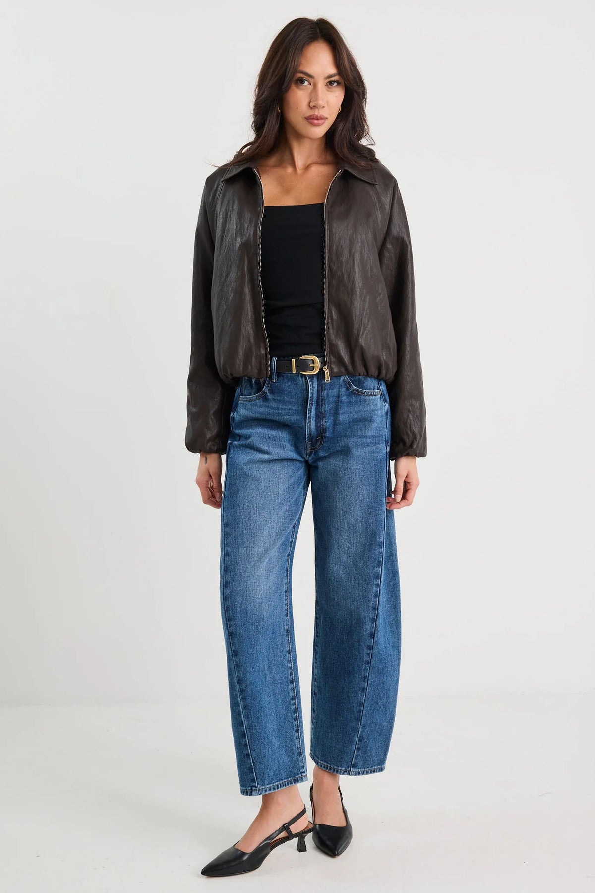 PU Leather Zip Bomber Jacket