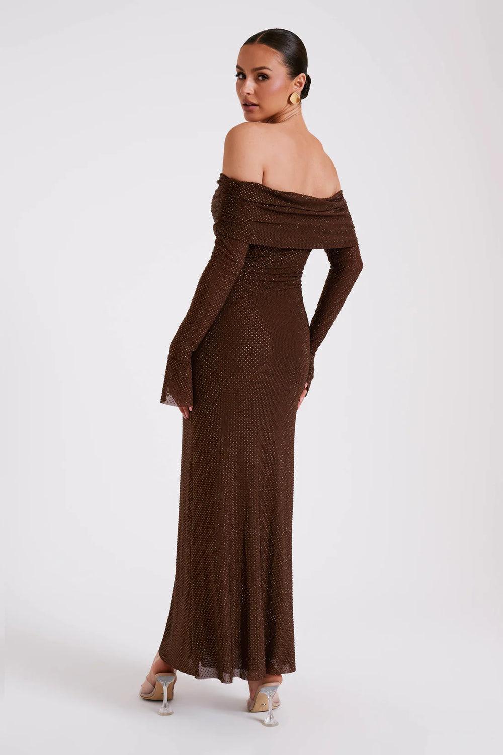 Off Shoulder Diamante Maxi Dress