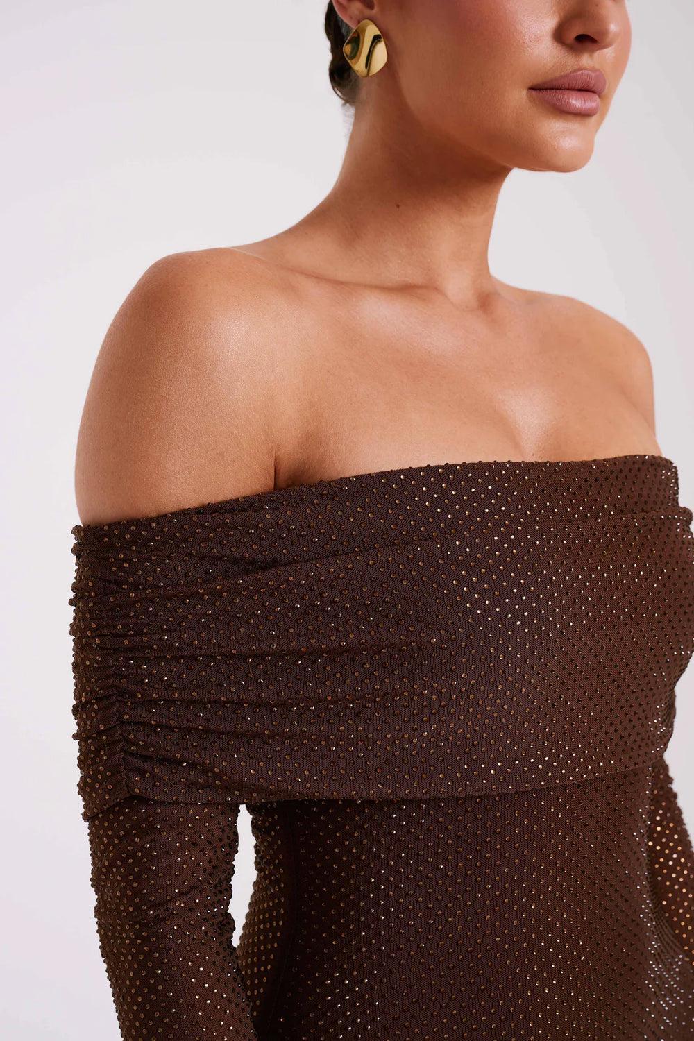 Off Shoulder Diamante Maxi Dress
