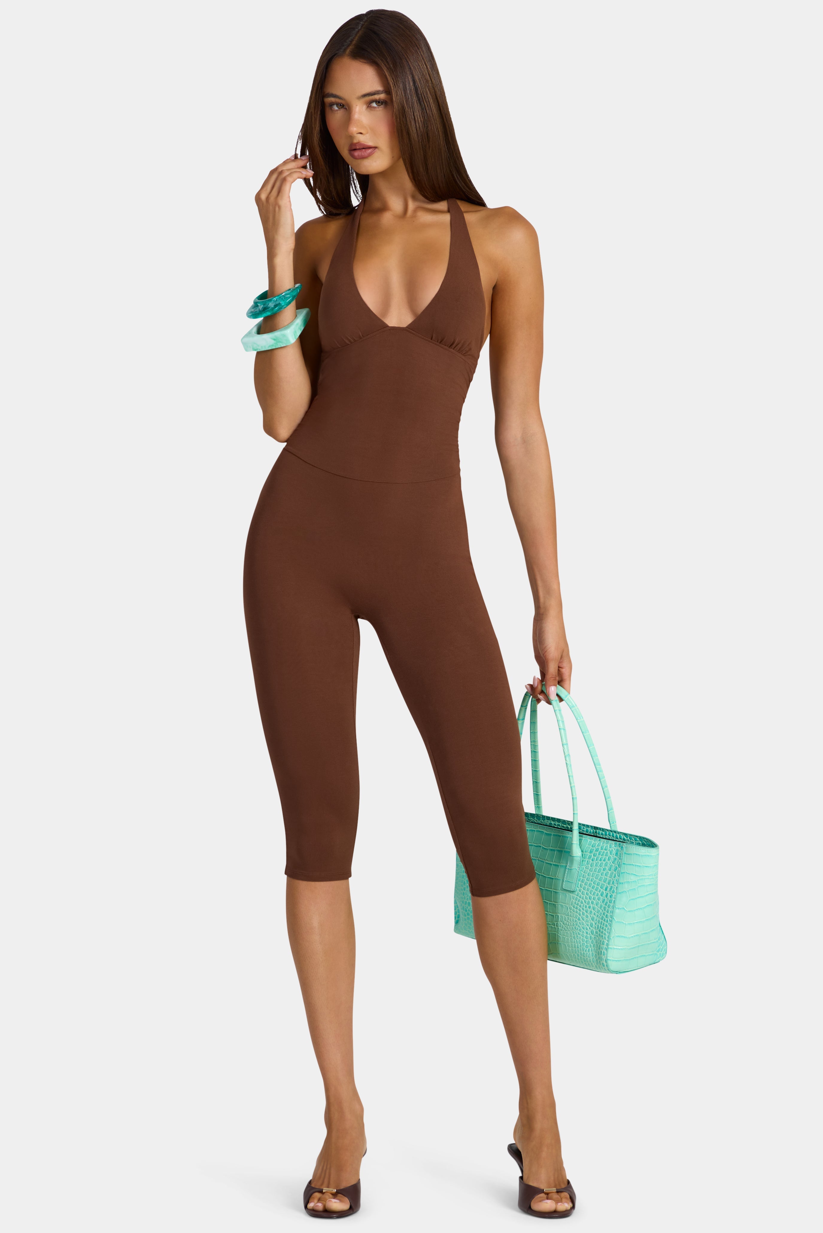 Modal Capri Jumpsuit in Cocoa Brown