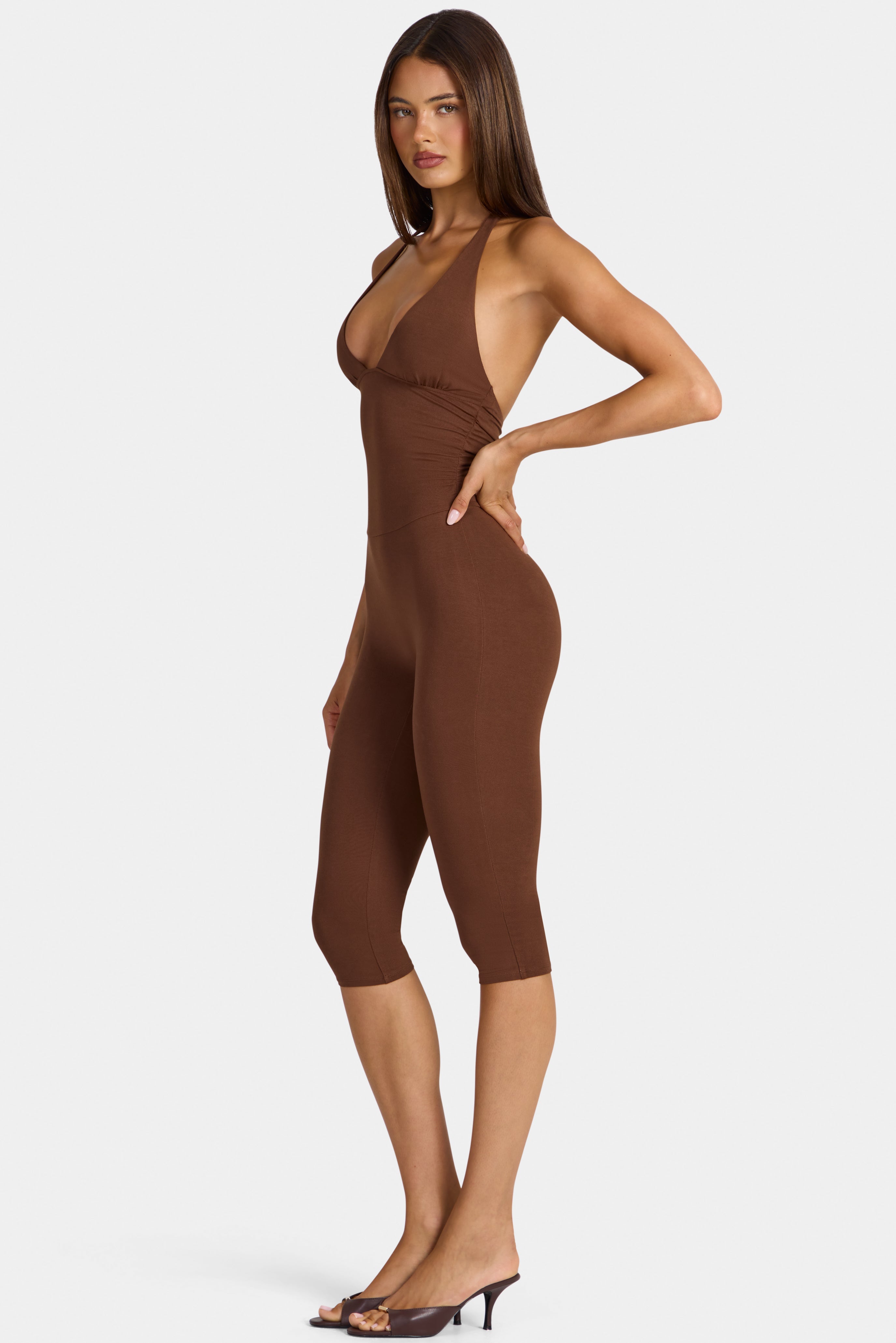 Modal Capri Jumpsuit in Cocoa Brown