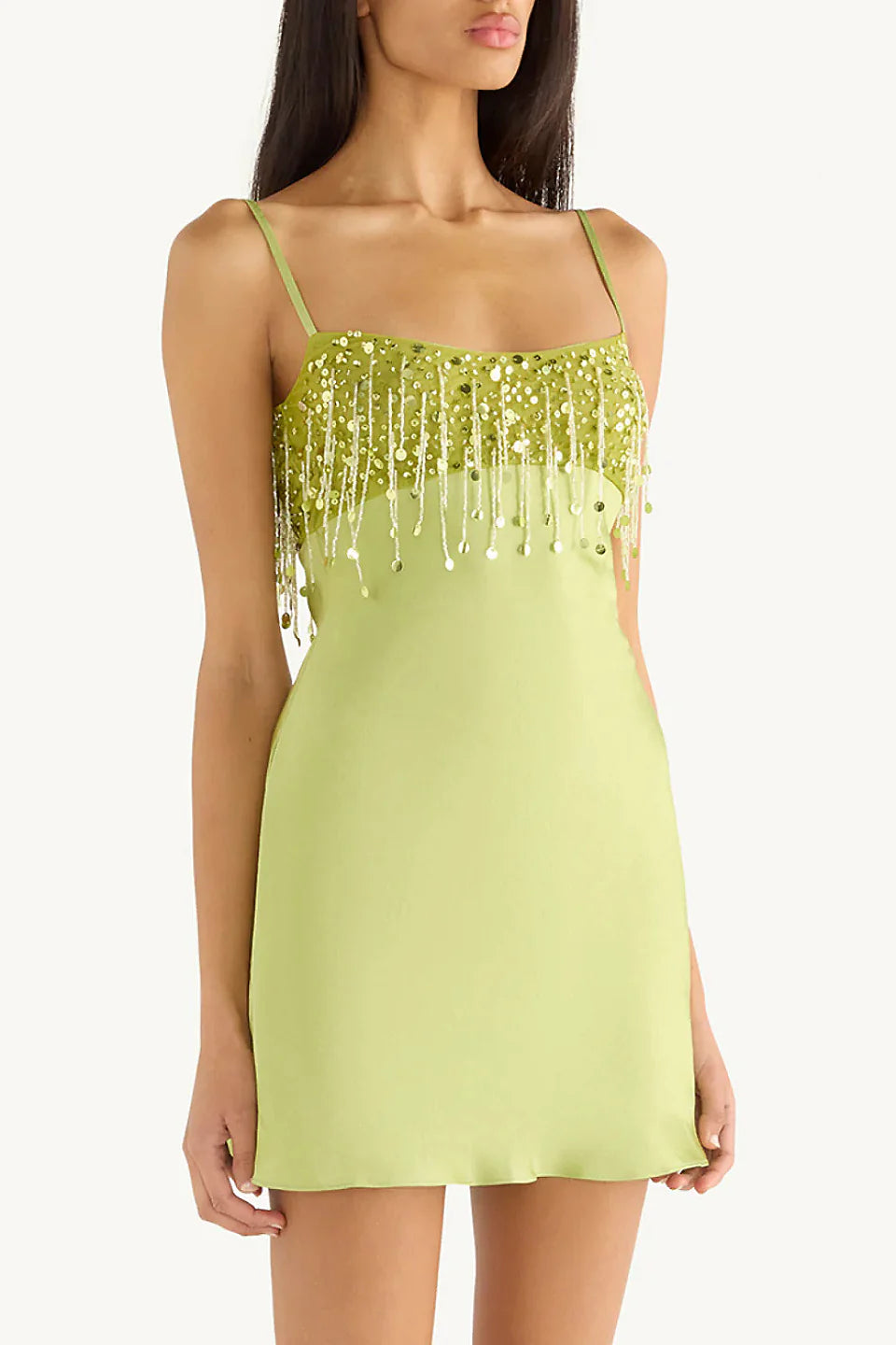 Fringe Satin Mini Dress